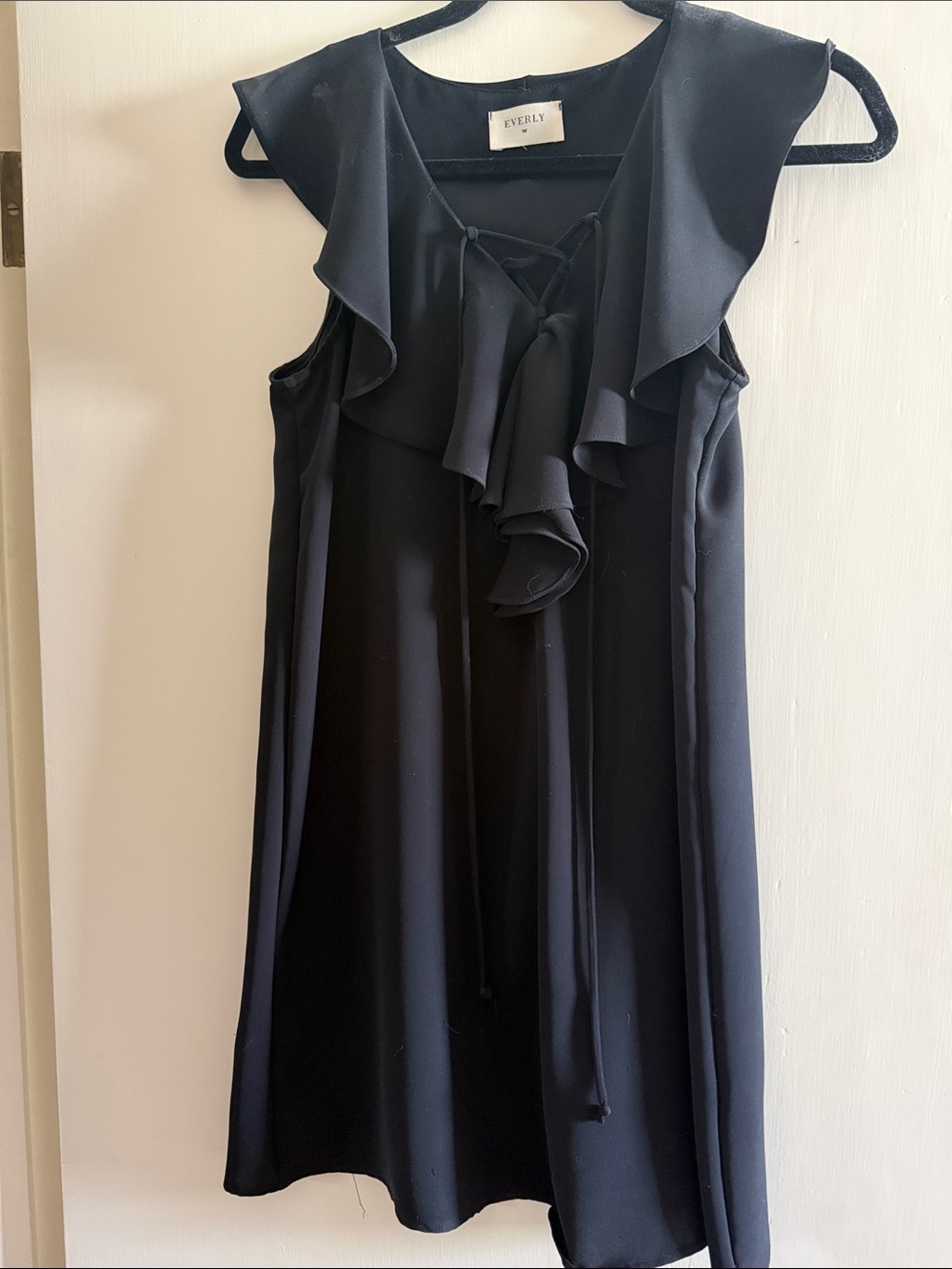 Everly Black Ruffle-Front Sleeveless Shift Dress